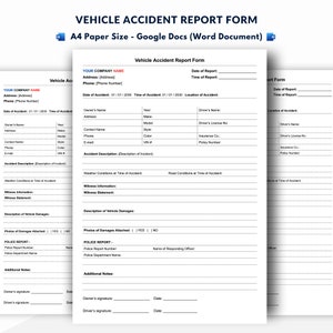 Formulario de informe de accidente de vehículo - Formulario de informe de incidente de accidente - Google Docs (documento de Word)