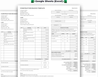 Baustellen Rechnung Vorlage - Excel und Google Sheets Kompatibel