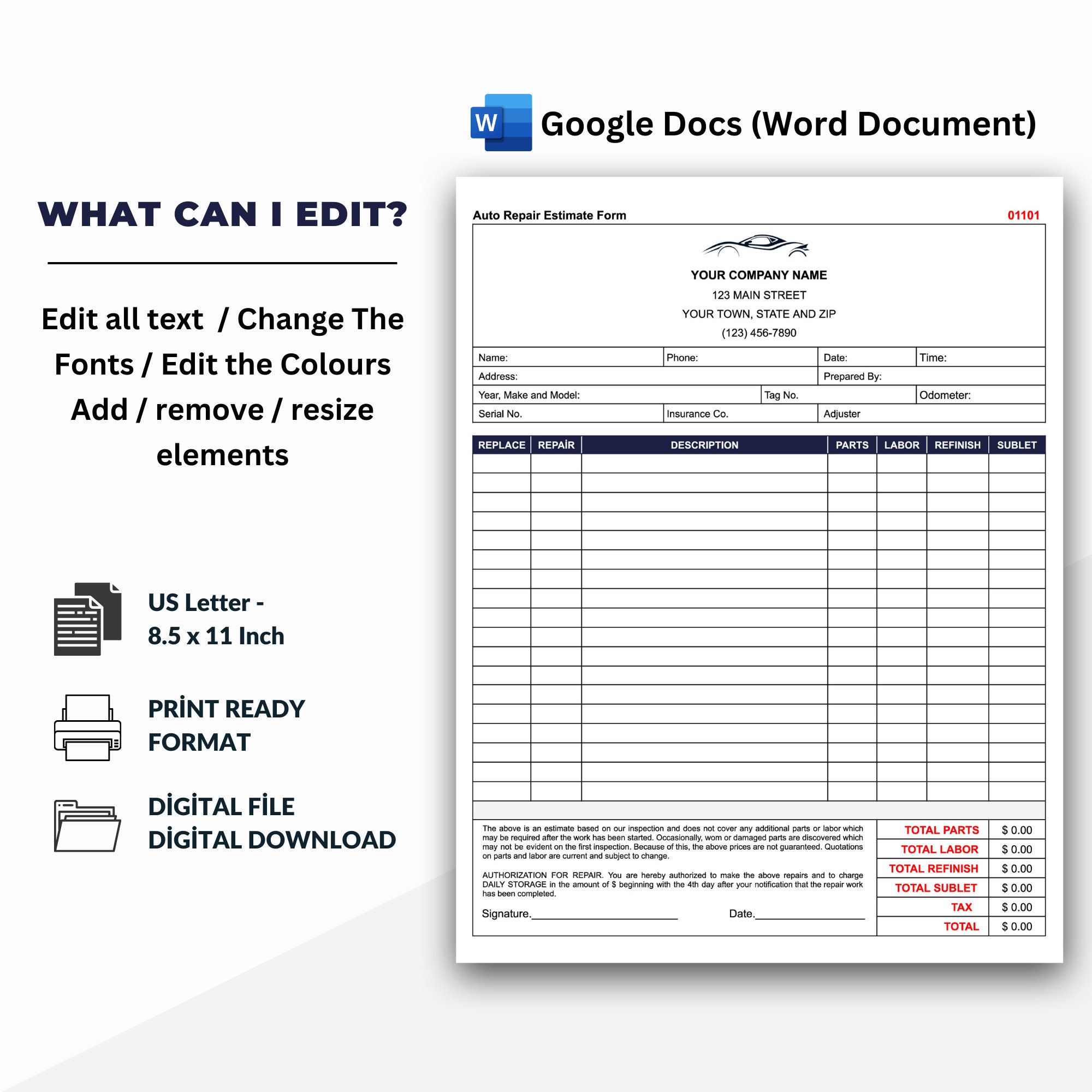 Auto Repair Estimate Form Car Repair Estimate Form Template Etsy Auto Repair Estimate Form Car Repair Estimate Form Template Etsy