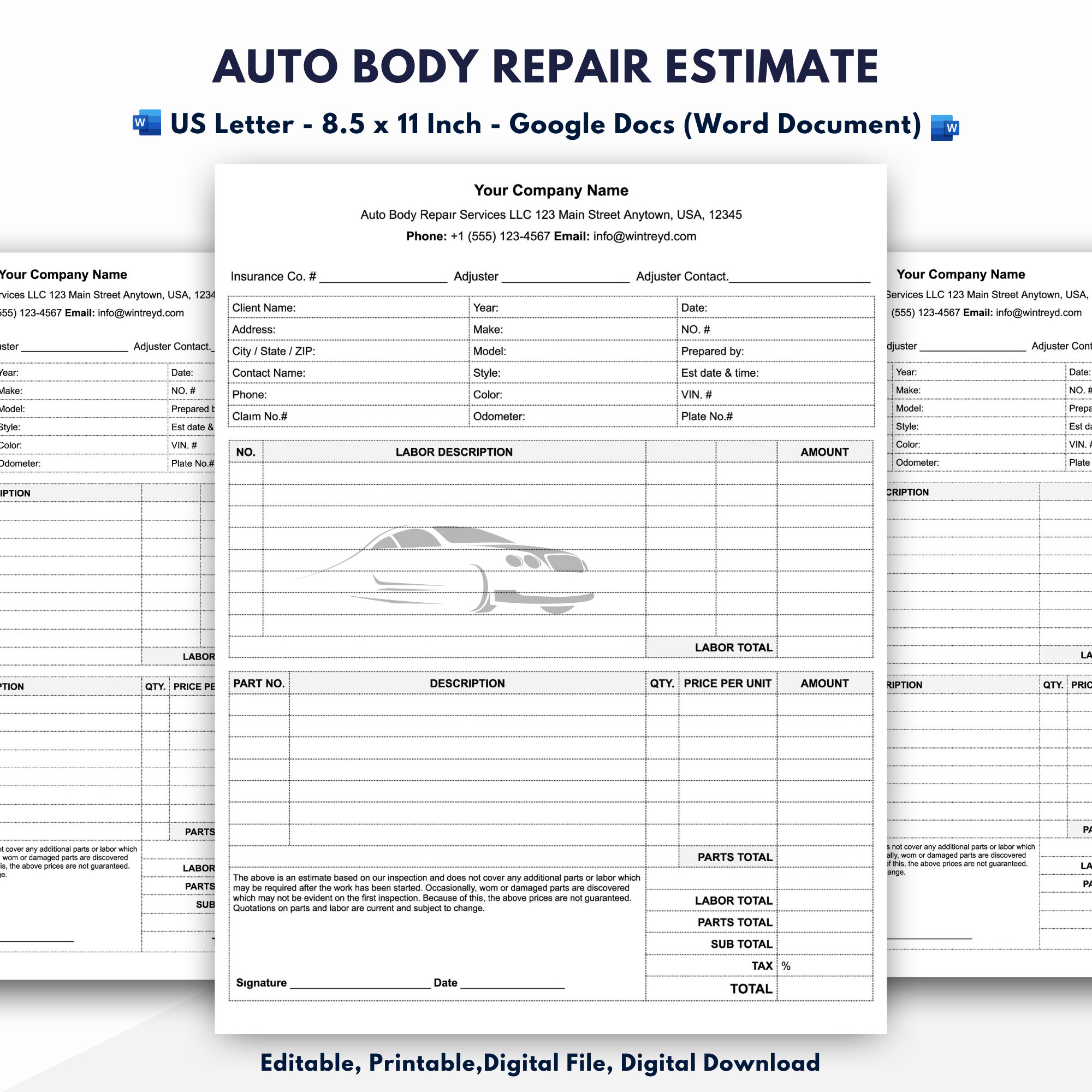 auto-body-repair-estimate-template-google-docs-word-document-etsy for Printable Free Auto Body Repair Estimate Template Forms Auto Body Repair Estimate Template, Google Docs (word Document) - Etsy for Printable Free Auto Body Repair Estimate Template Forms