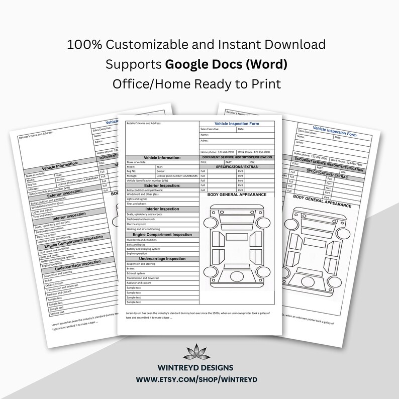 Vehicle Inspection Form, Multipoint Vehicle Inspection Checklist
