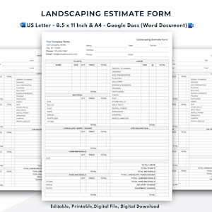 Landscaping Estimate Form Template, Google Docs (Word Document)