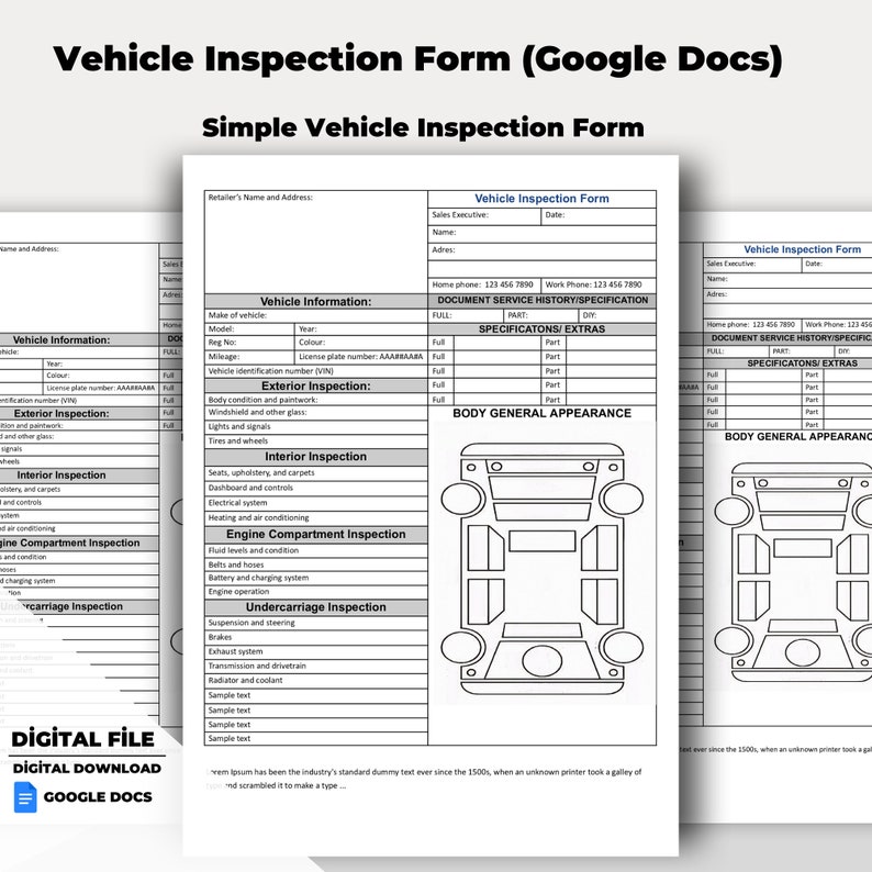 Vehicle Inspection Form, Multipoint Vehicle Inspection Checklist