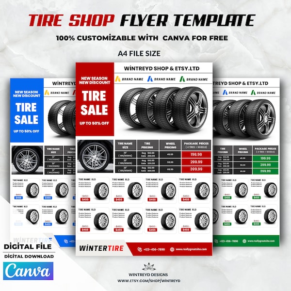 Auto Tire Sale Flyer Template, Canva Tire Shop Flyer, Tire Service Center Flyer, Car Parts Template