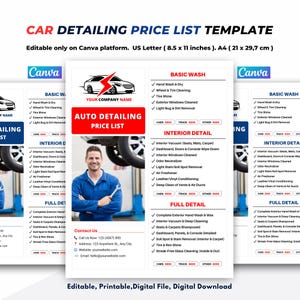 Car Detailing Price List Template: Editable Service Flyer (Canva, US Letter/A4) (Digital Download)