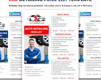 Modelo de lista de preços de detalhamento de automóveis, folheto de serviço automotivo, modelo editável do Canva