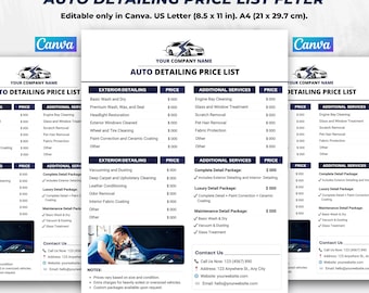 Plantilla de lista de precios de detallado de automóviles (Canva) editable
