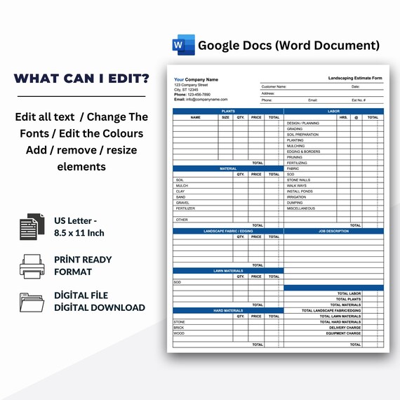 造園見積書テンプレート、Googleドキュメント（Word文書） - Etsy 日本