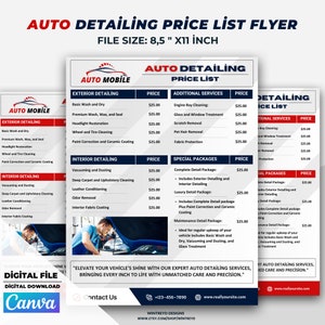 Folheto de lista de preços de serviços de detalhamento automático, modelo de folheto de detalhamento de carro