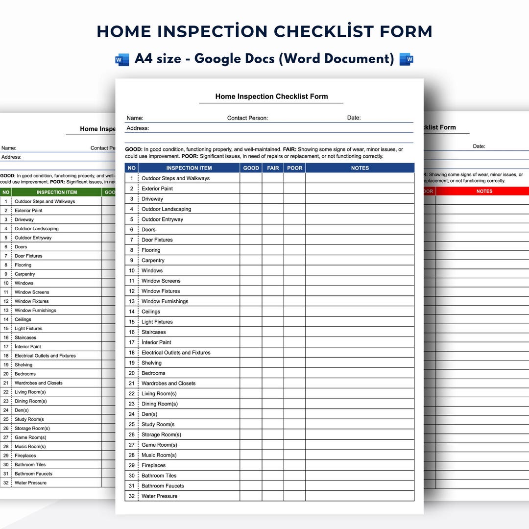 Home Inspection Checklist Template - Editable & Printable PDF - Etsy
