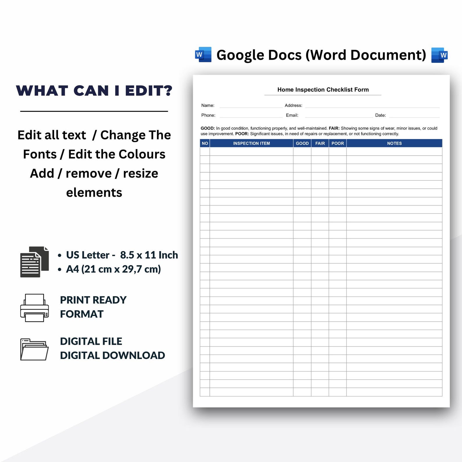 Home Inspection Checklist Template - Editable Google Docs (word ...