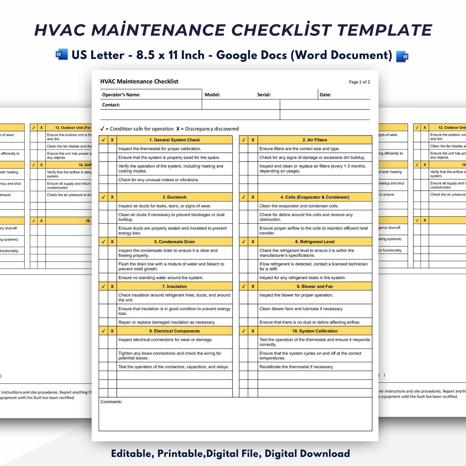 HVAC Maintenance Checklist Template, HVAC Preventive Maintenance ...