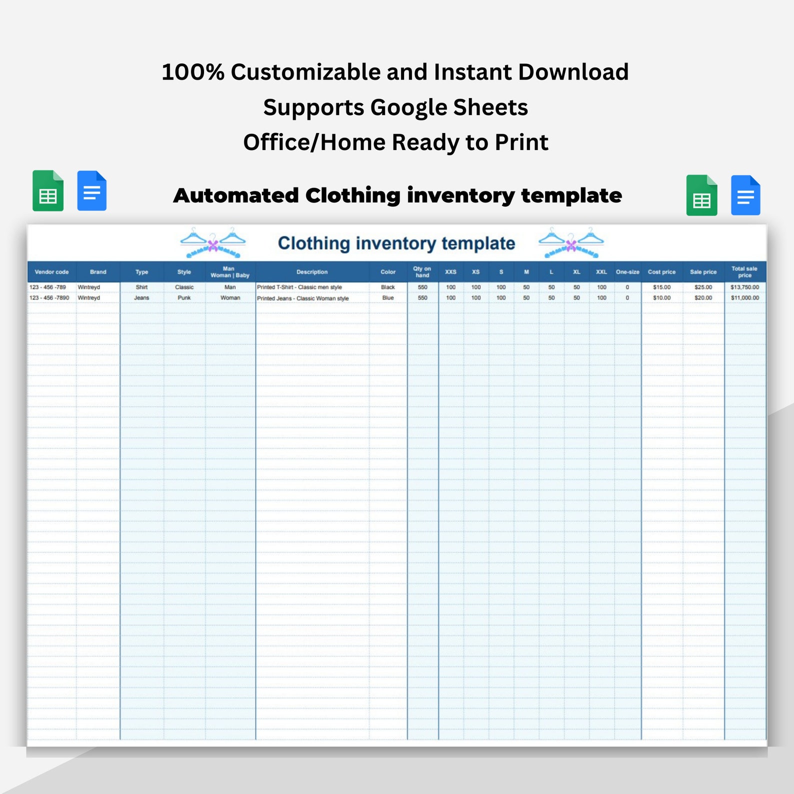Clothing Inventory Template, Clothing Store Inventory Templates, Google