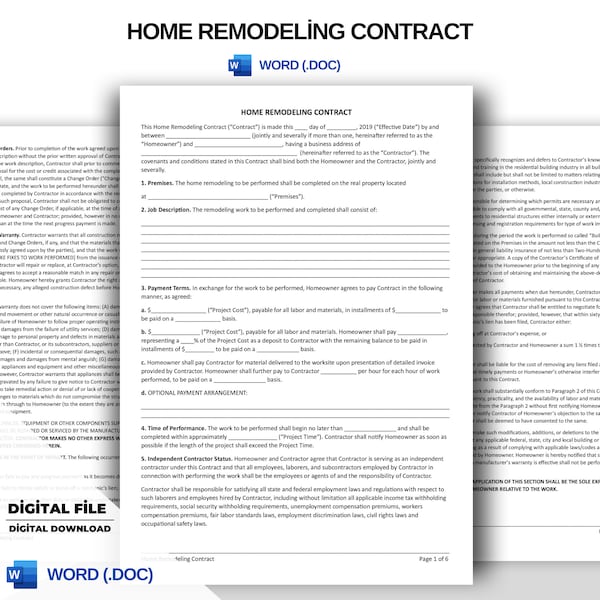 Home Remodeling Contract Template - Professional Renovation Agreement