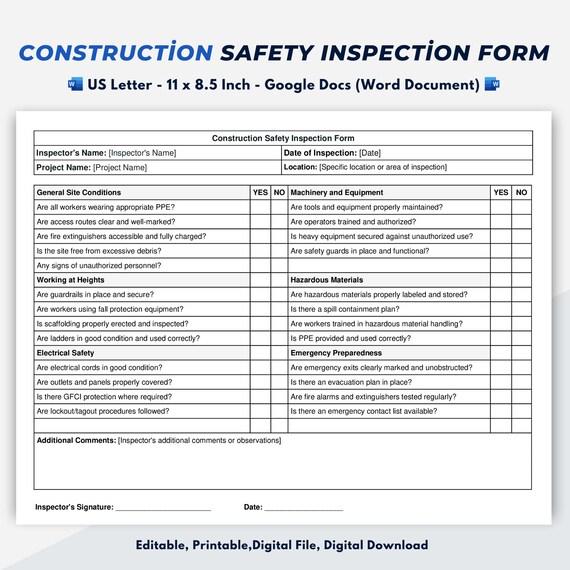 Construction Safety Inspection Form - Google Docs (Word Document)