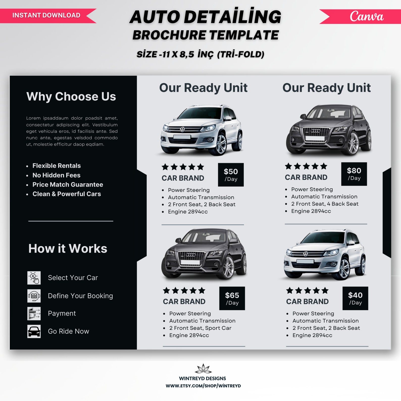 Auto Detailing Brochure Template Car Detailing Brochure Canva Etsy