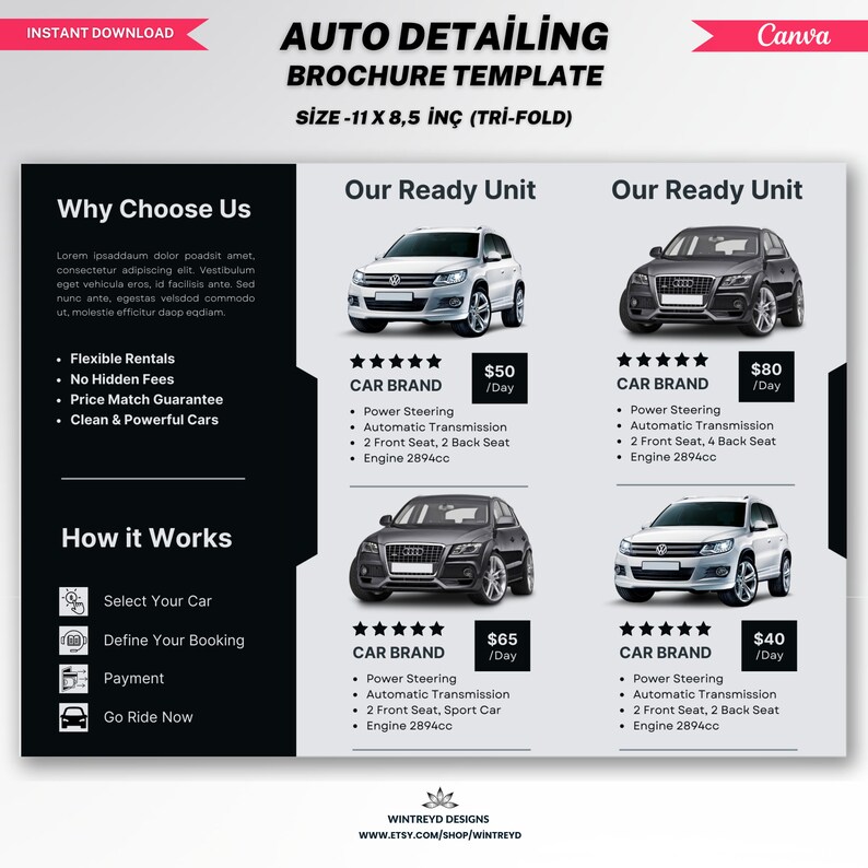 Auto Detailing Brochure Template Car Detailing Brochure Canva Etsy