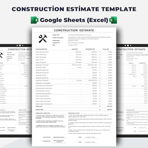 Construction Estimate Template - Professional Project Management Tool - Excel and Google Sheets Compatible