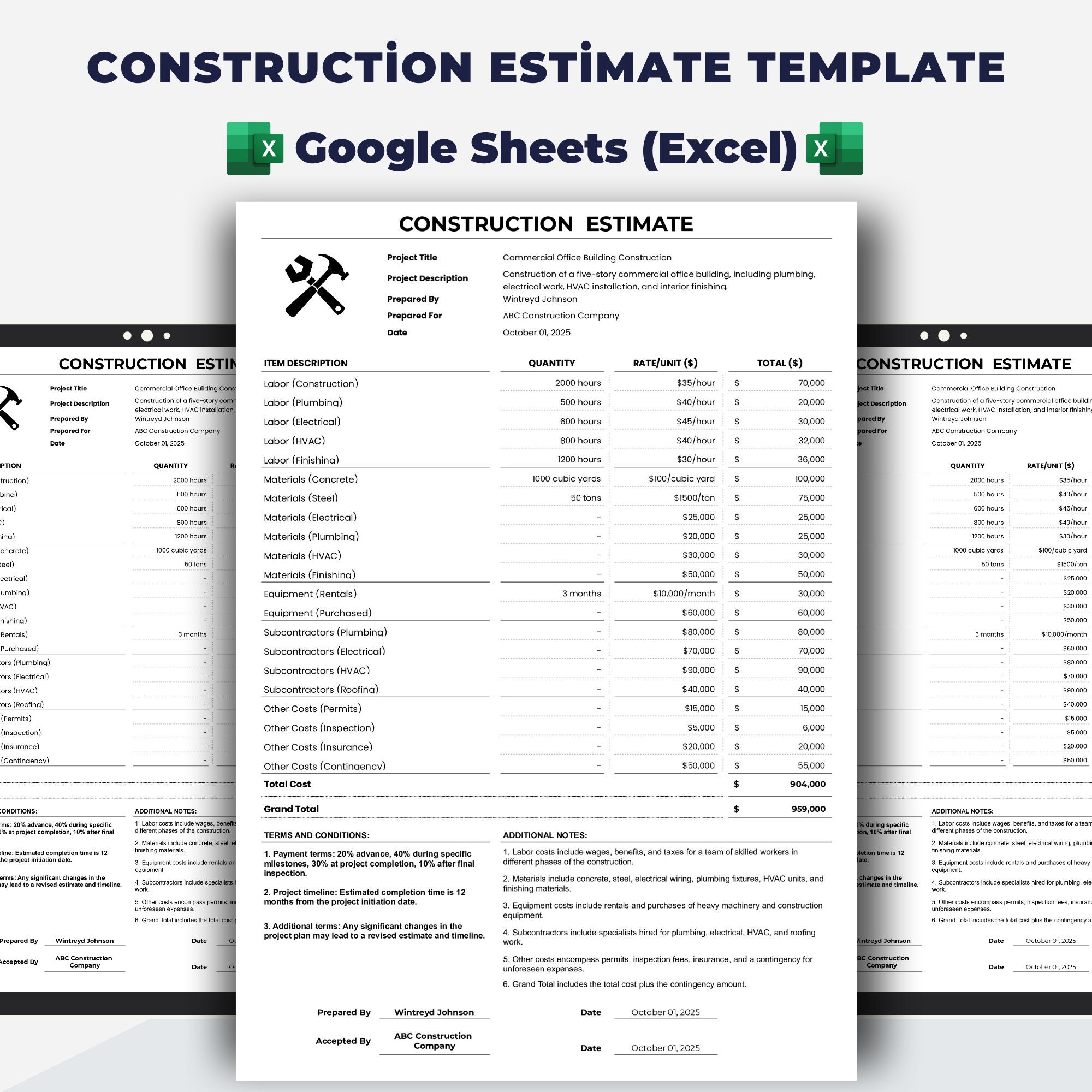 Construction Estimate Template Professional Project Management Tool Construction Estimate Template Professional Project Management Tool