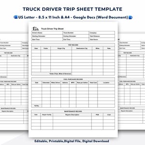 Hoja de viaje para conductores de camiones: plantilla editable e imprimible, Google Docs (documento de Word)