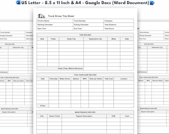 Truck Driver Trip Sheet, Editable and Printable Template, Google Docs ( Word Document)