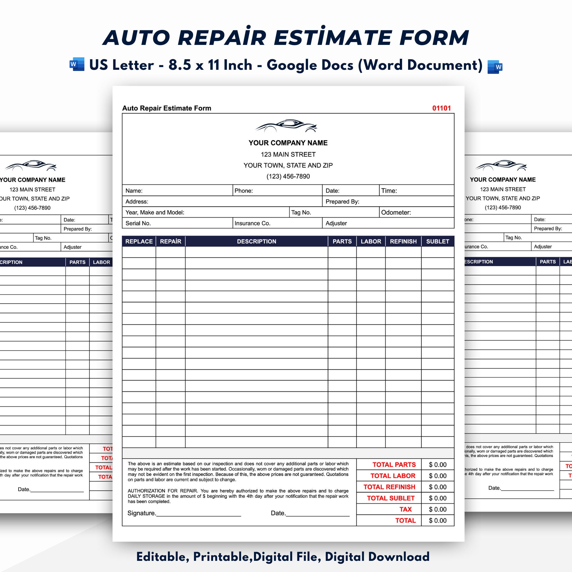 Auto Repair Estimate Form Car Repair Estimate Form Template Etsy Auto Repair Estimate Form Car Repair Estimate Form Template Etsy
