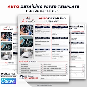Auto Detailing Flyer Template: Car Wash Price List (8.5 x 11 Inch) (Digital Download)