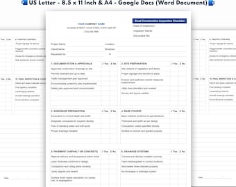 Checkliste für Straßenbauinspektionen, druckbare und bearbeitbare Vorlage ( Google Docs ).