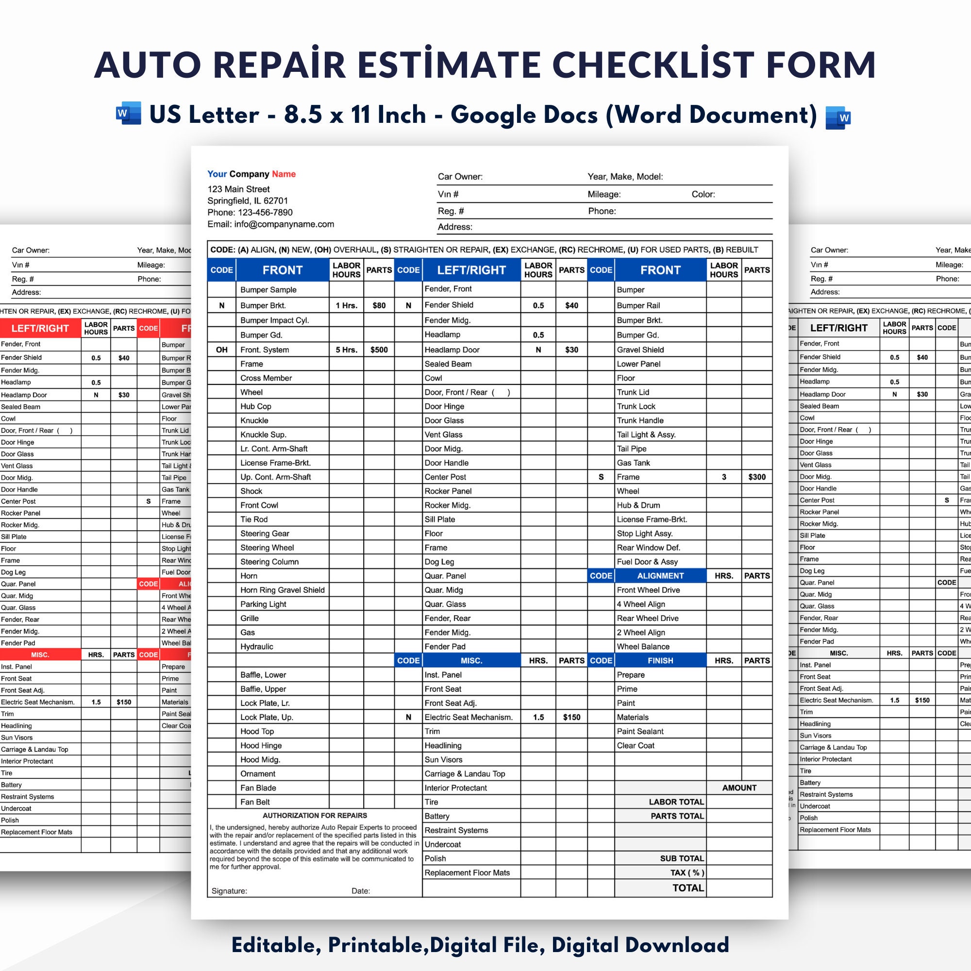 auto-repair-estimate-checklist-form-body-shop-repair-estimate-template-etsy for Free Printable Auto Body Repair Estimate Forms Auto Repair Estimate Checklist Form, Body Shop Repair Estimate Template - Etsy for Free Printable Auto Body Repair Estimate Forms