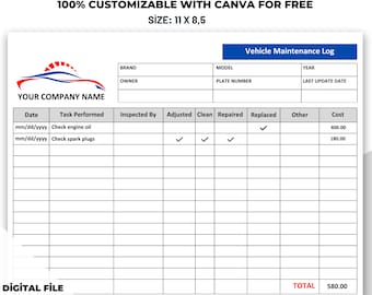 Vehicle Maintenance Log Template Vehicle Maintenance Record Car ...