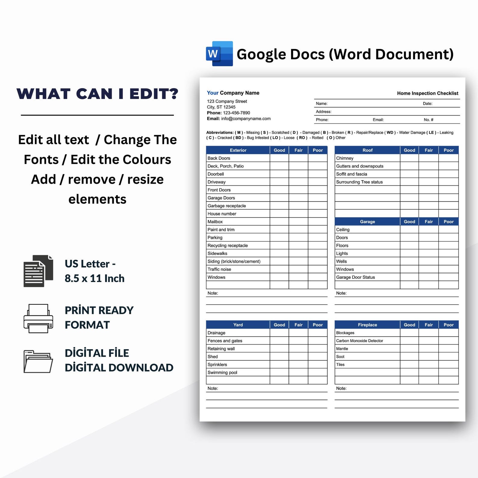 Home Inspection Checklist Template, Google Docs (word Document) - Etsy