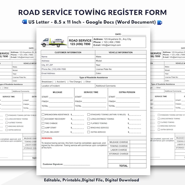 Tow Log Template - Etsy