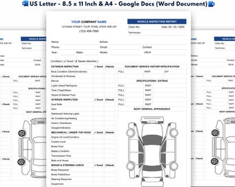 Szablon raportu z inspekcji pojazdu, Dokumenty Google (dokument Word)