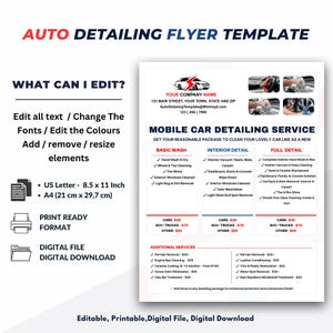 Auto Detailing Flyer Template | Mobile Car Wash & Detailing Service Marketing Flyer | Editable Canva Template
