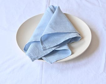 Sky Blue Cotton Napkins - Soft Stonewashed Cloth, Wedding Party Decor