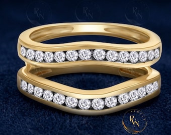 Contoured Diamond Ring Guard, Sterling Silver Curved Wedding Band Wrap Enhancer