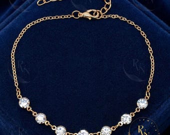 Sterling Silver Round Cut Diamond Tennis Anklet, Dainty Bridal Foot Jewelry