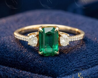 Emerald Cut Three Stone, 925 Sterling Silver Bridal Ring