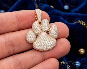 Sterling Silver Paw Print Pendant, Diamond Pave Pet Memorial Charm