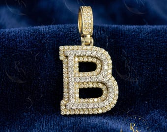 Sterling Silver Pave Diamond Style Letter B Pendant Necklace