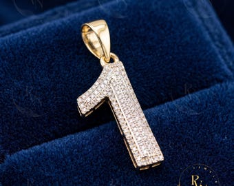 Diamond Number 1 Pendant, 925 Sterling Silver Charm, Personalized Necklace