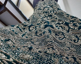 Green velvet fully hand embroidery lahenga blouse