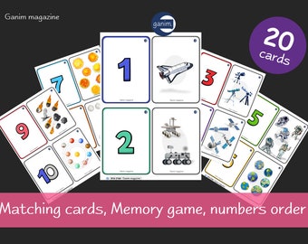 Space Themed Counting Cards Numbers 1-10 and Memory Matching Game solar system