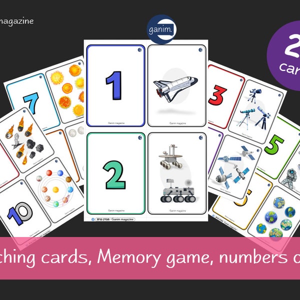 Space Themed Counting Cards Numbers 1-10 and Memory Matching Game solar system