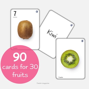 Cartes assorties de fruits. Apprentissage préscolaire. vraies photos.