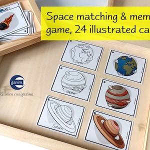 Combinação de espaço e jogo de memória, cartas ilustradas do sistema solar