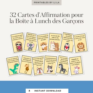 32 Cartes d'affirmation imprimables für Boîte à Lunch für GARÇONS | Motivationsschreiben | Pensées positives für Kinder