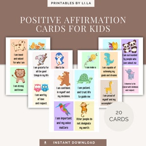 Cartes d'affirmation positive pour enfants, adolescents | 20 cartes d'affirmation imprimables | Cartes de motivation | Pensée positive pour les enfants