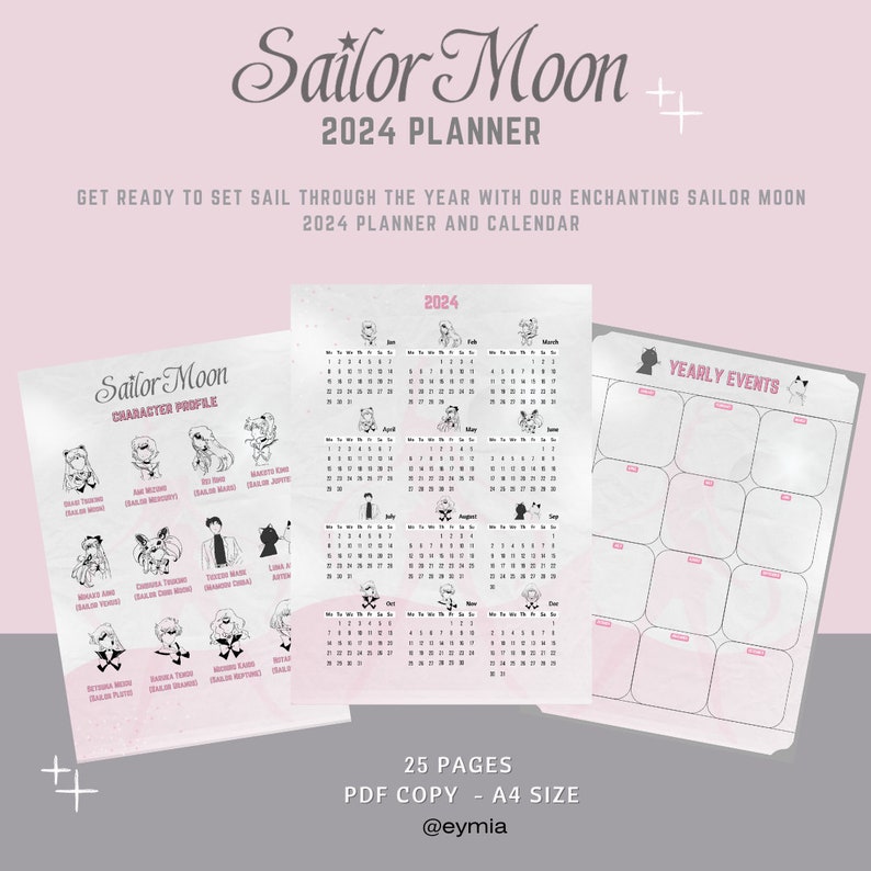 Sailor Moon Anime Digital Planner Journal 2024 Calendars Printable