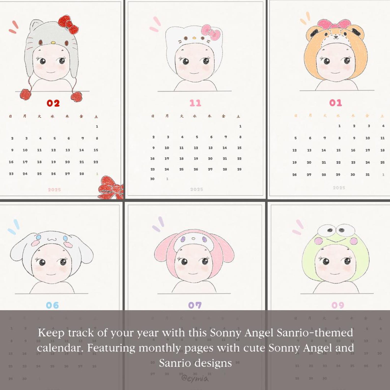 Sonny Angel Calendar Digital Planner 2025 Cute Japanese Style Kawaii